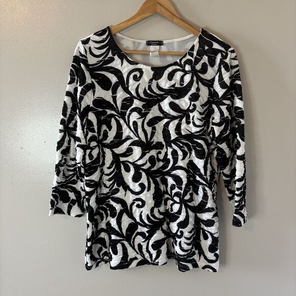 Cocomo Tops - Cocomo Woman Ruched Textured Blouse Black White Paisley Crinkle Top Sz 1X